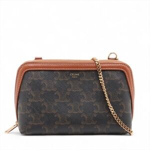 Celine Triomphe leather chain shoulder bag brown